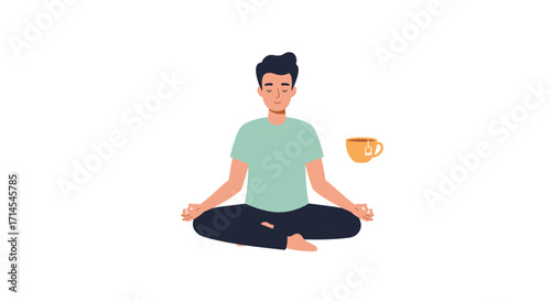 Meditation and relaxation with a cup of tea vector illustration for wellness design
