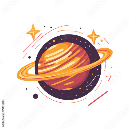 Colorful stylized illustration of a planet with a ring