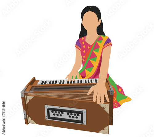 Indian Musician Playing Harmonium  in Colorful Ethnic Outfits 