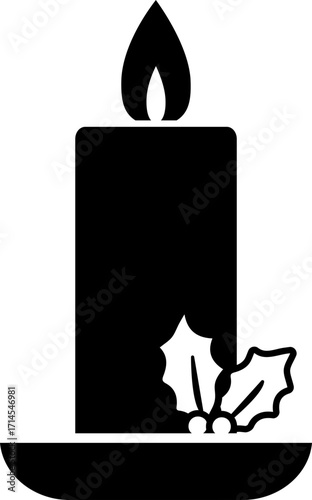 Christmas candle decorated with holly berries silhouette.
Winter Festive Christmas Candle.
Transparent background. svg.