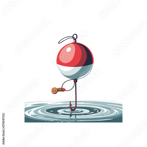 Fishing Bobber with Hook & Water Ripples