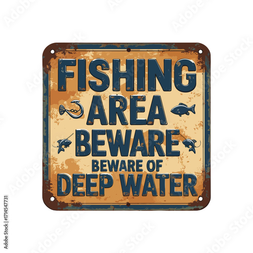Fishing Area Sign: Beware of Deep Water Warning