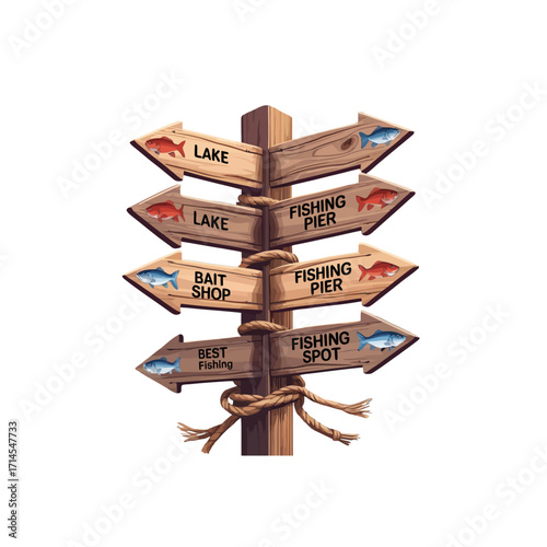 Fishing Destination Signpost: Lake, Pier, Bait Shop & Spot Directions