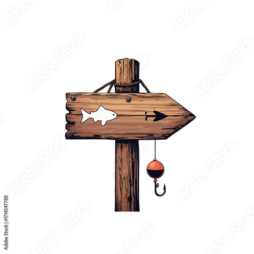 Gone Fishing Wooden Sign with Fish & Hook