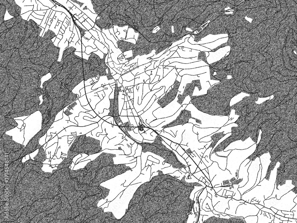 Naklejka premium Hand-drawn style black and white city map of Baden-Baden, Germany, with detailed streets and textures.