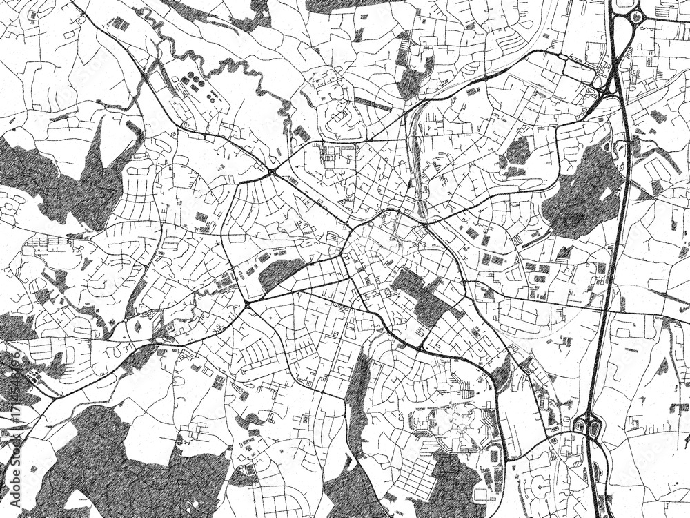 Obraz premium City map illustration of Bayreuth, Germany, rendered in black and white sketch style.