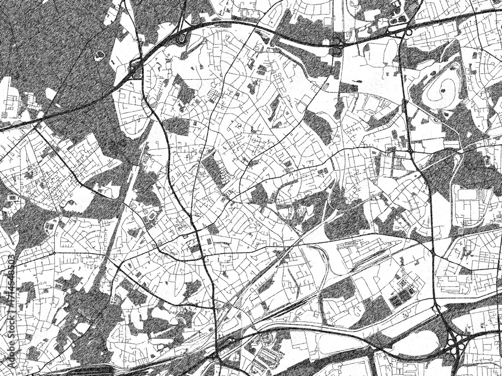Naklejka premium Minimal poster-style map of Bottrop, Germany, hand-drawn in monochrome.