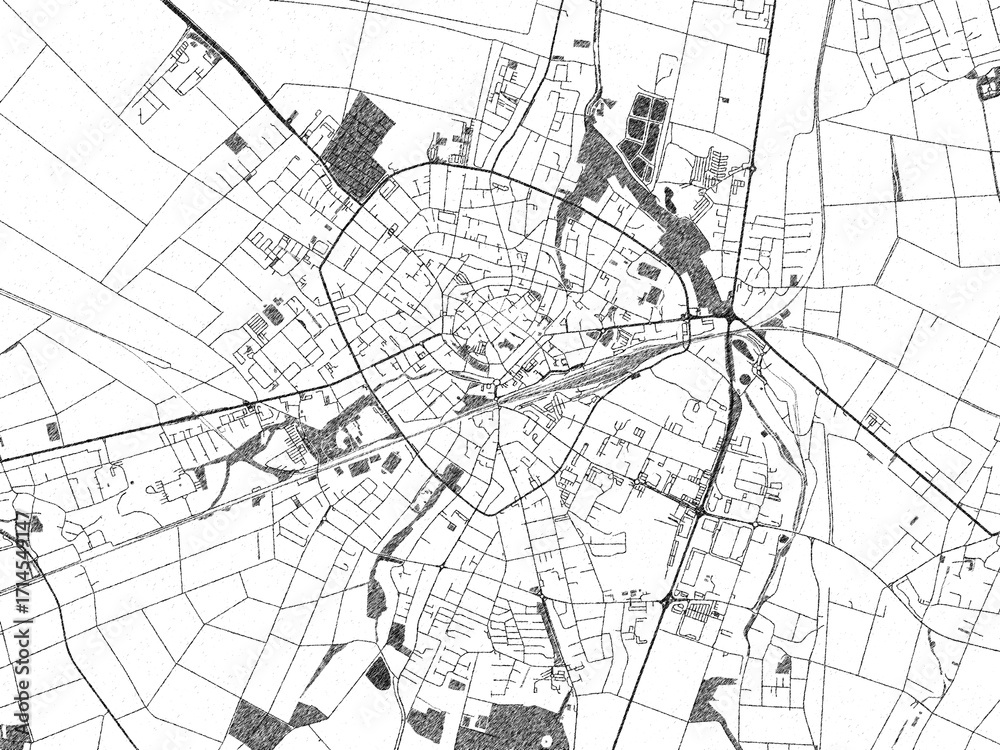 Naklejka premium Artistic monochrome city map of Euskirchen, Germany, created in a hand-drawn style.