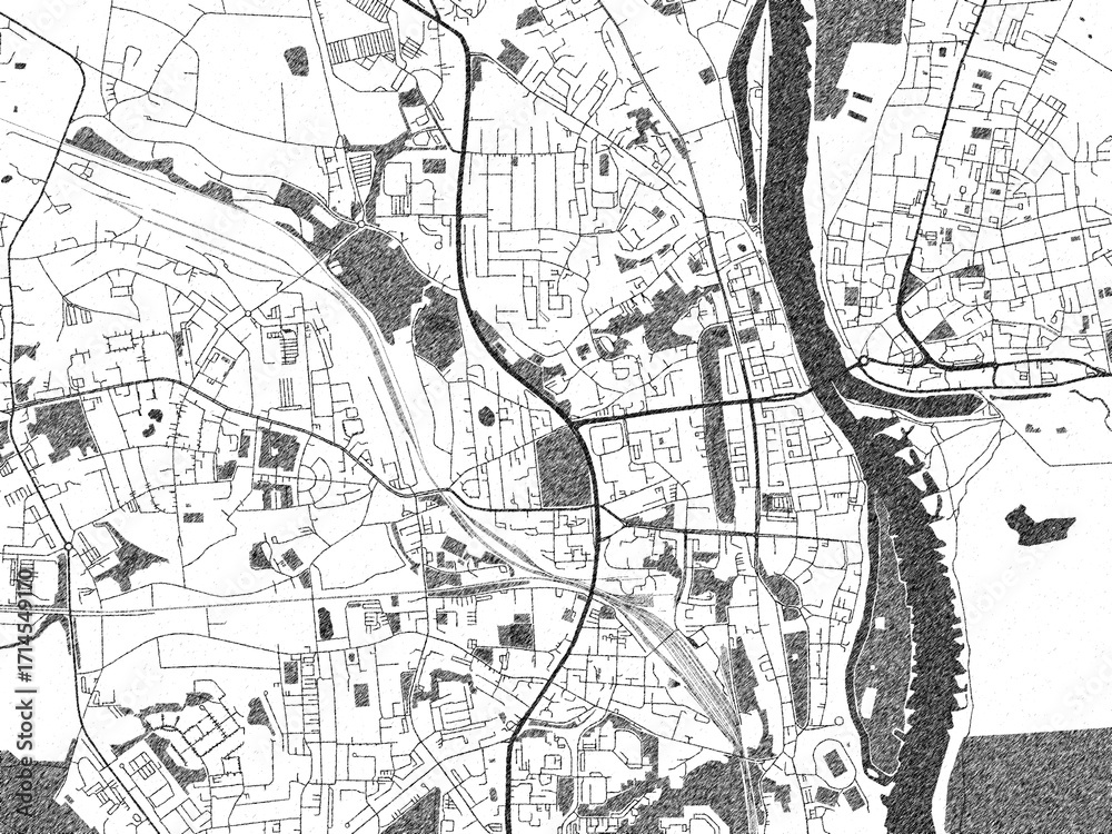 Fototapeta premium Artistic monochrome city map of Frankfurt am Oder, Germany, created in a hand-drawn style.