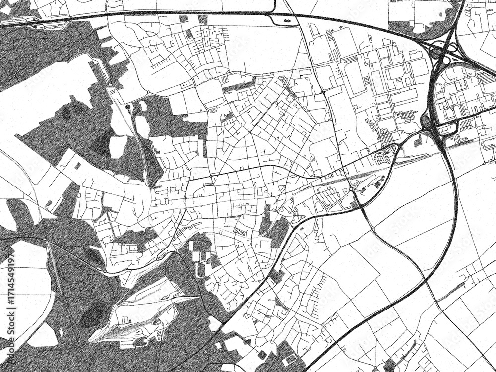 Fototapeta premium Decorative monochrome illustration of Frechen, Germany, showing its detailed grid.