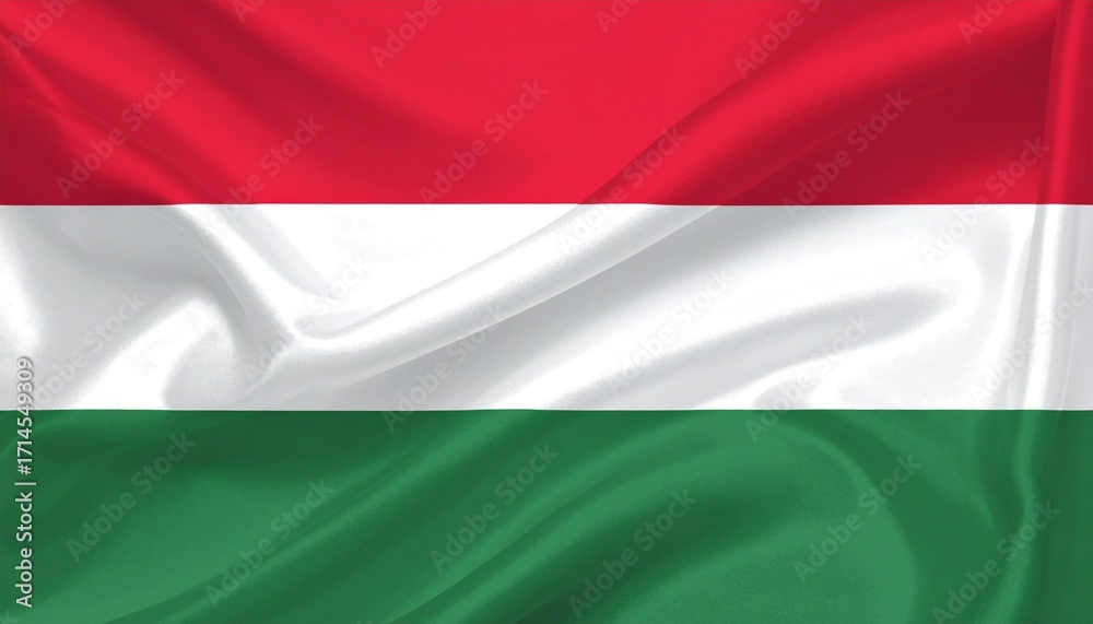 Fototapeta premium The flag of Hungary waving gently photorealistic folds white background with soft natural light 
