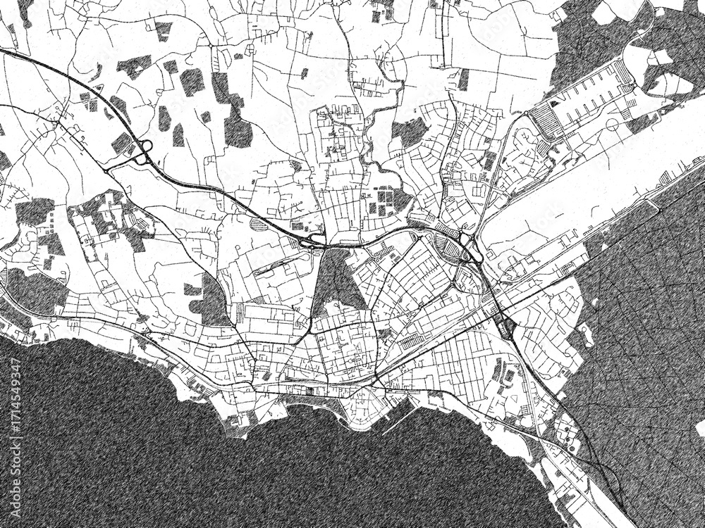 Fototapeta premium Poster-ready monochrome city map of Friedrichshafen, Germany, with detailed streets and rivers.