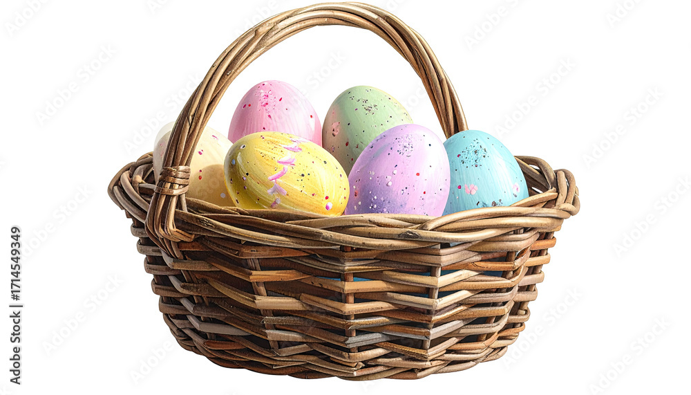 Fototapeta premium Colorful Easter eggs in a wicker basket