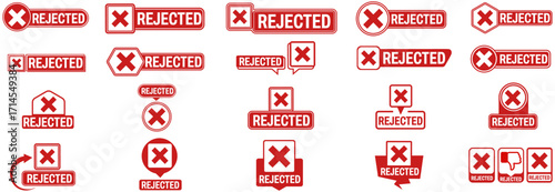 set red rejected icon labels. decline symbol sticker template design illustration	
