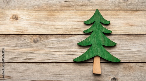Rustic Wooden Christmas Tree Decoration On Weathered Wood