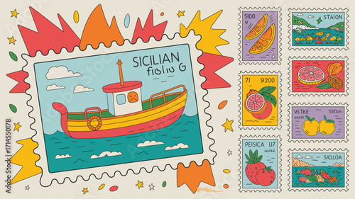 Vector art of a fun children's carnival, featuring a princess, castle, and a summer holiday celebration