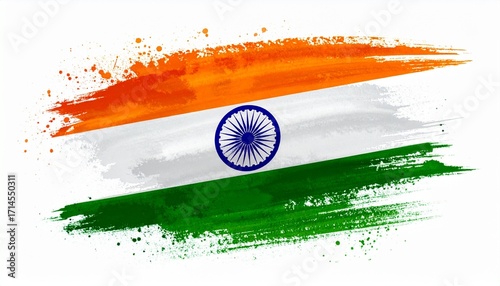 The flag of India painted with abstract brush strokes cultural artistic style white background with dynamic splashes
