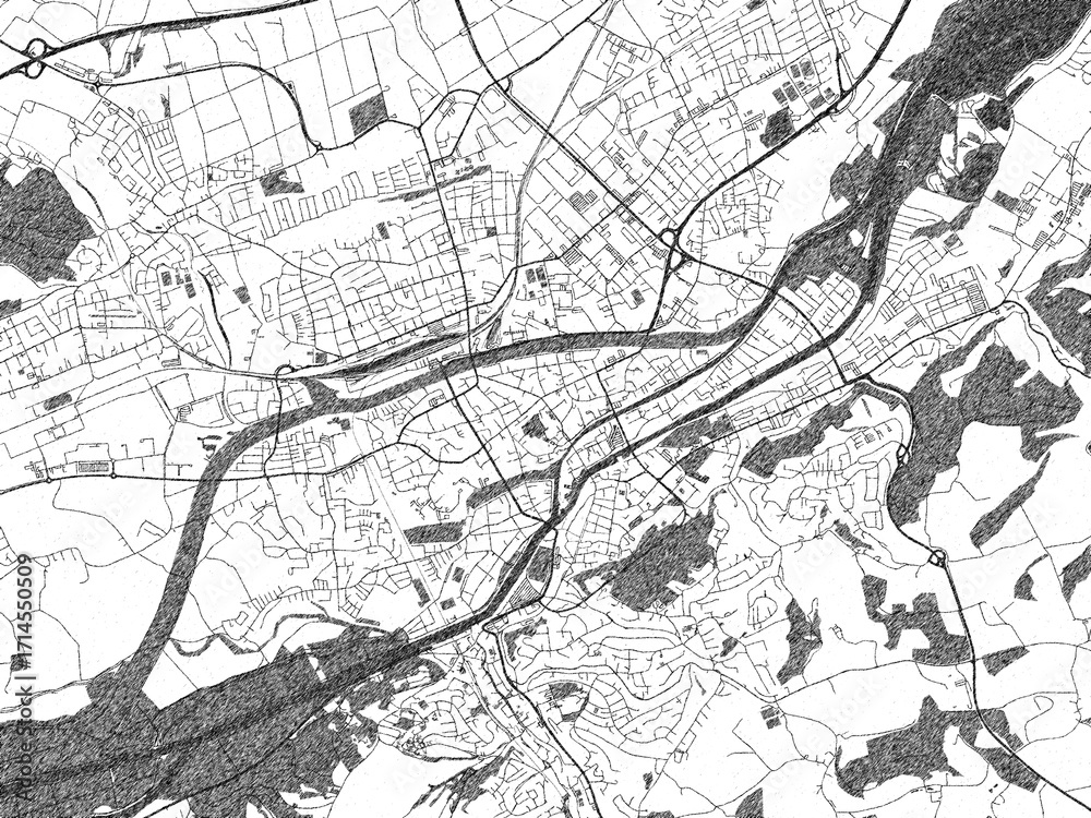 Naklejka premium Poster-style sketch map of Landshut, Germany, designed in artistic monochrome.