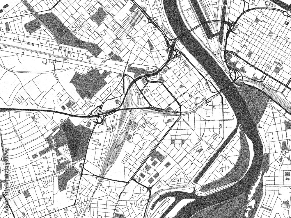 Fototapeta premium Minimal poster-style map of Ludwigshafen am Rhein, Germany, hand-drawn in monochrome.