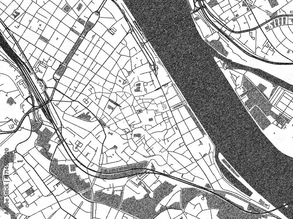 Naklejka premium Minimalist monochrome city map of Mainz Zentrum, Germany, illustrated with urban detail.