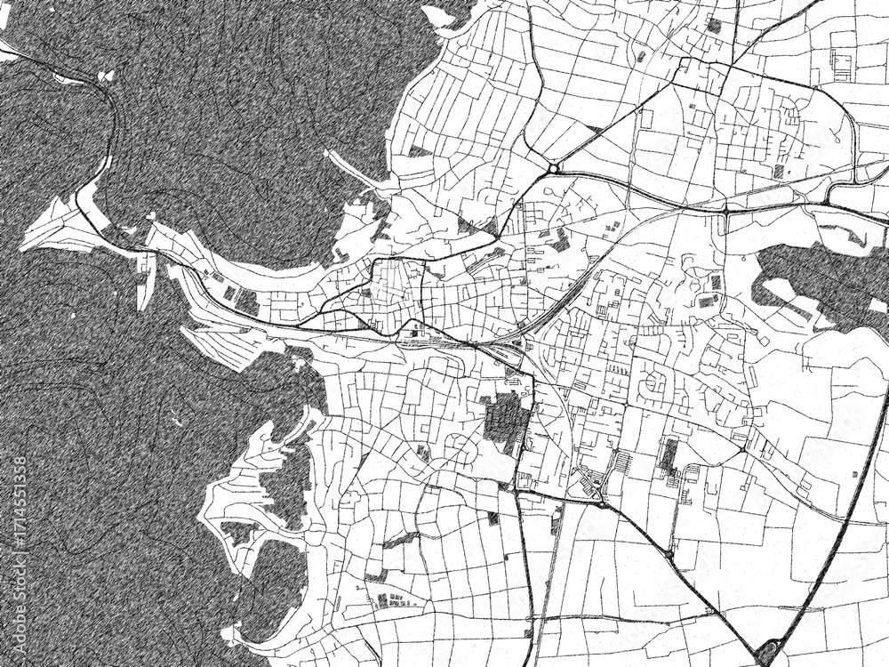 Naklejka premium Decorative monochrome illustration of Neustadt an der Weinstrasse, Germany, showing its detailed grid.