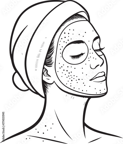 Skincare Facial Mask SPA Sketch Drawing Vector Illustration, Doodle Line Art Linear Engraving 