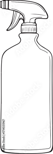 Chemical Cleaning Spray Bottle Sprayer Sketch Drawing Vector Illustration, Doodle Line Art Linear Engraving 
