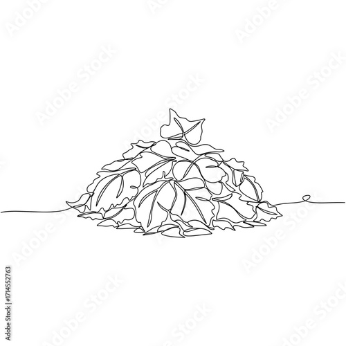 Pile of leaves in minimalist one-line drawing style