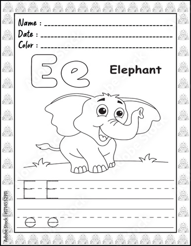 Bold and Easy Alphabet Coloring Page with Cute Animals for Adults and Kid. High resolution (300 DPI), Ready to print on standard 8.5x11-(A4) inch paper With (No Bleed), Black and White. Vector 