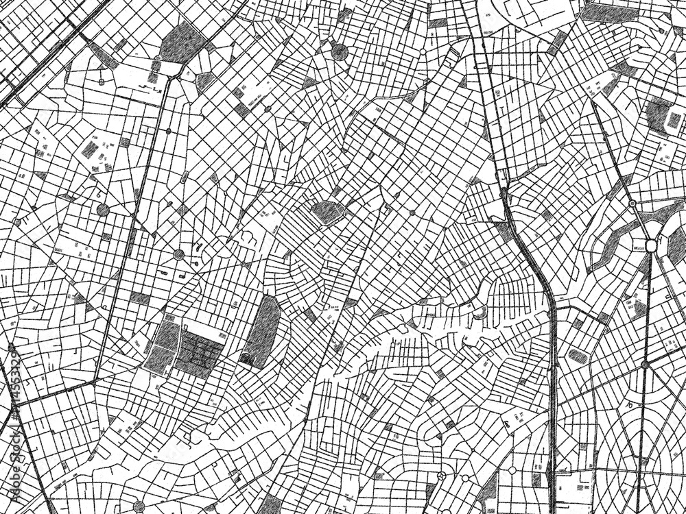 Naklejka premium Illustrated map of Agios Dimitrios, Greece, in black and white hand-drawn digital style.