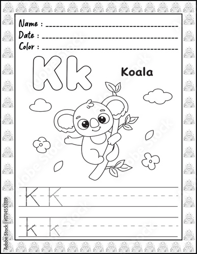 Bold and Easy Alphabet Coloring Page with Cute Animals for Adults and Kid. High resolution (300 DPI), Ready to print on standard 8.5x11-(A4) inch paper With (No Bleed), Black and White. Vector 