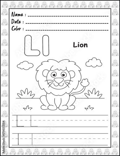 Bold and Easy Alphabet Coloring Page with Cute Animals for Adults and Kid. High resolution (300 DPI), Ready to print on standard 8.5x11-(A4) inch paper With (No Bleed), Black and White. Vector 