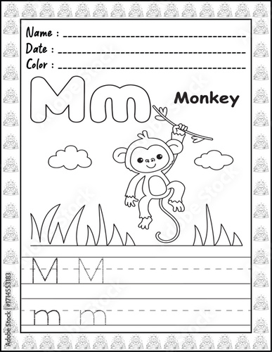 Bold and Easy Alphabet Coloring Page with Cute Animals for Adults and Kid. High resolution (300 DPI), Ready to print on standard 8.5x11-(A4) inch paper With (No Bleed), Black and White. Vector 