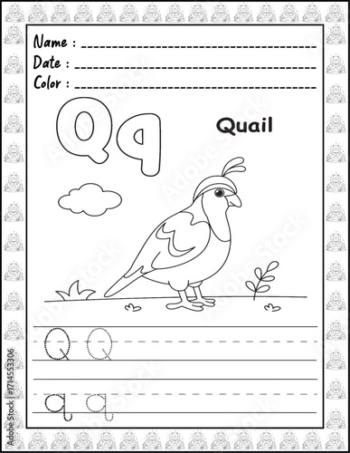 Bold and Easy Alphabet Coloring Page with Cute Animals for Adults and Kid. High resolution (300 DPI), Ready to print on standard 8.5x11-(A4) inch paper With (No Bleed), Black and White. Vector 
