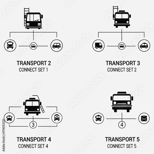 Transportation Route Diagrams Connect Sets Illustrating Different Vehicle Configurations