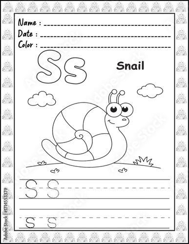 Bold and Easy Alphabet Coloring Page with Cute Animals for Adults and Kid. High resolution (300 DPI), Ready to print on standard 8.5x11-(A4) inch paper With (No Bleed), Black and White. Vector 