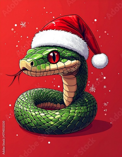 Green snake in Santa hat
