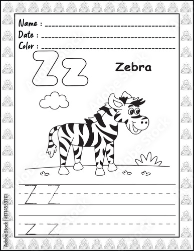 Bold and Easy Alphabet Coloring Page with Cute Animals for Adults and Kid. High resolution (300 DPI), Ready to print on standard 8.5x11-(A4) inch paper With (No Bleed), Black and White. Vector 