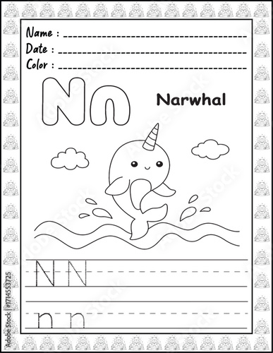 Bold and Easy Alphabet Coloring Page with Cute Animals for Adults and Kid. High resolution (300 DPI), Ready to print on standard 8.5x11-(A4) inch paper With (No Bleed), Black and White. Vector 