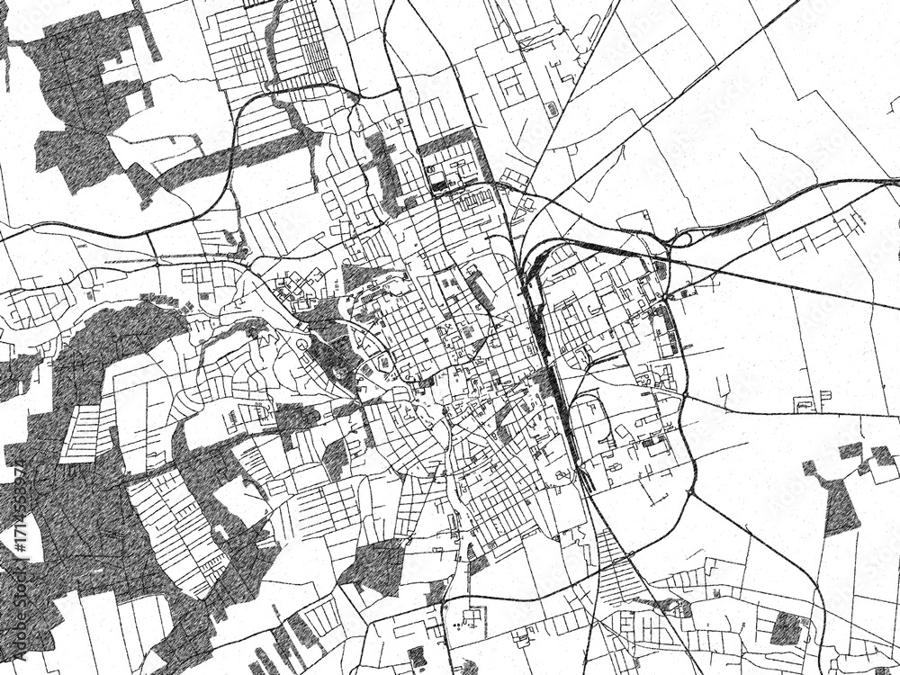Fototapeta premium Monochrome hand-drawn map of Szombathely, Hungary, ideal for decorative and editorial use.