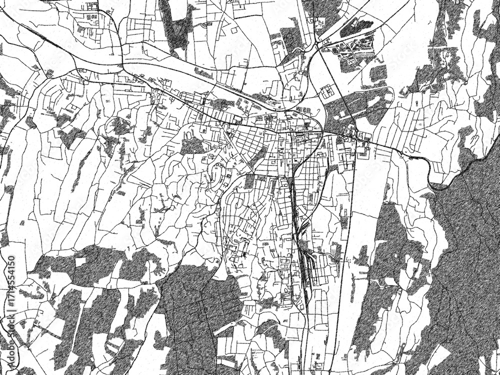 Fototapeta premium Poster-ready black and white illustration map of Zalaegerszeg, Hungary, detailed and artistic.