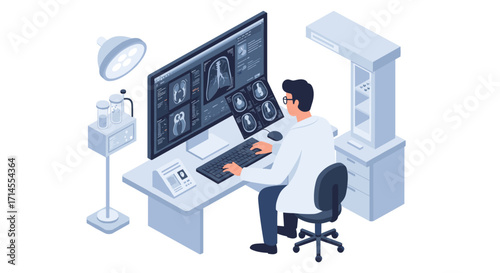 Medical professional analyzing brain scans in modern laboratory setting