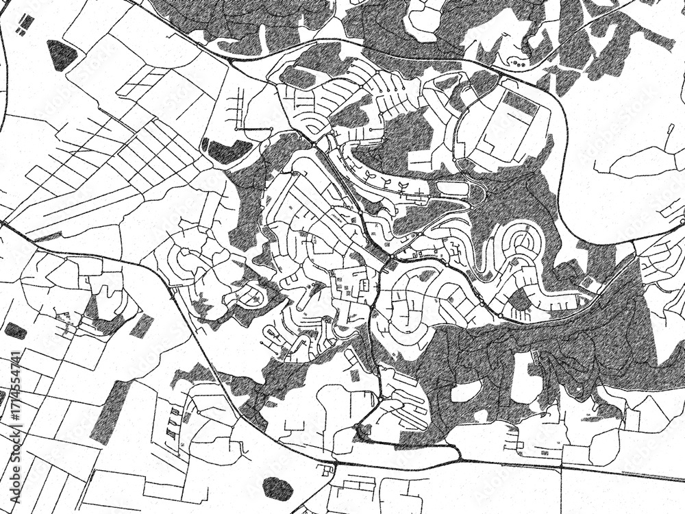Fototapeta premium Poster-ready monochrome city map of Migdal Ha'Emeq, Israel, with detailed streets and rivers.