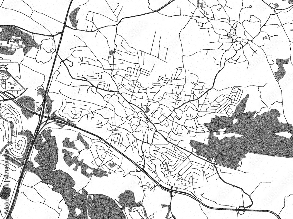 Fototapeta premium Decorative monochrome illustration of Shefar'am, Israel, showing its detailed grid.