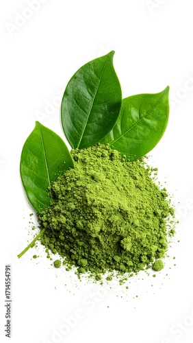 Green tea powder with leaves