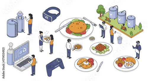 Future of food and technology in isometric style