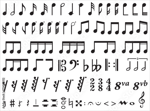 Music Notation Symbols Icon Sheet in Black