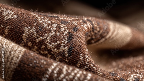 Elegant Earth Tones - Macro Detail of a Woven Brocade Fabric with an Ornate Pattern.