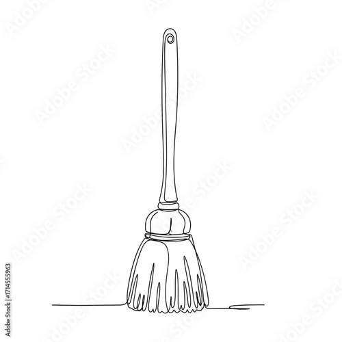 Broom in minimalist one-line drawing style