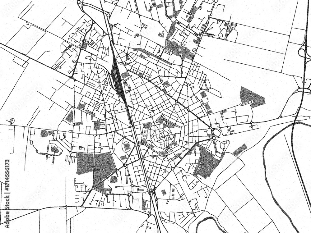 Naklejka premium Sketch-style black and white map of Grosseto, Italy, perfect for illustration and wall art.